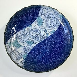 Vintage Andrea By Sadek Porcelain Dish Bowl 7.5” Blue White Floral Wave Japan